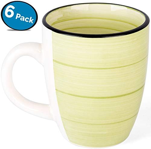 LVKH Green Coffee Mugs - Hand Made Stoneware Ceramic - (12.5 oz, 6 pieces)