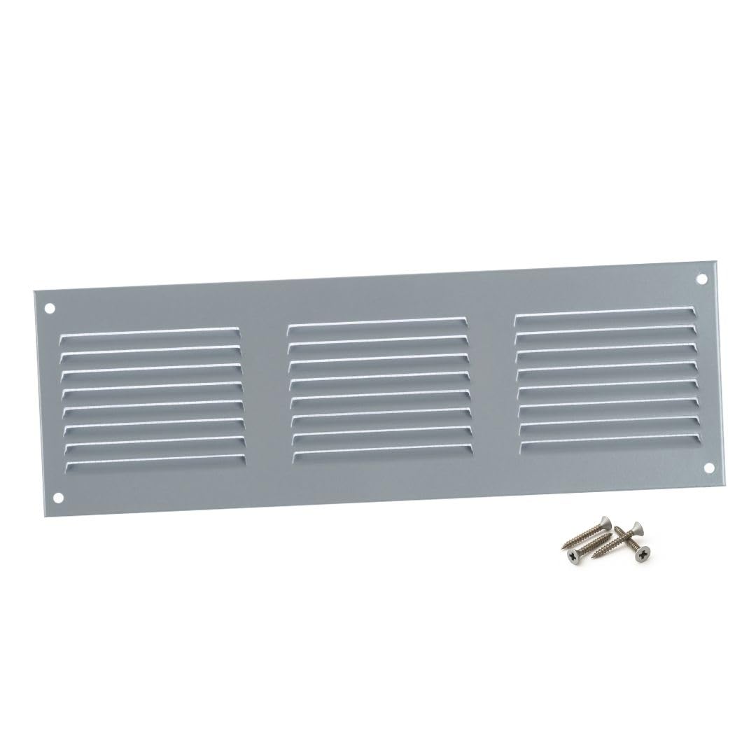 Steinberg14 Grey 300x100mm Metal Air Vent Cover with Insect Mesh - 12x4 inch Ventilation Grille - Air Vent Register for Walls and Ceilings - Ventilation Cover for Outdoor and Indoor