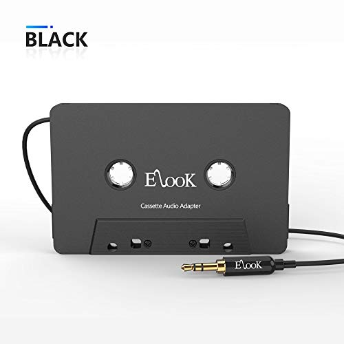 Elook Car Cassette Aux Adapter, 3.5mm Universal Audio Cable Tape Adapter for Car, Phone, MP3 ect. Black