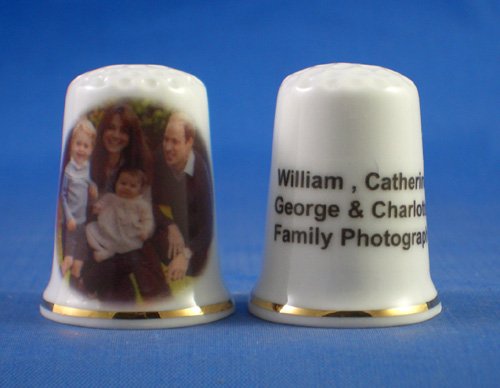 Porcelain China Collectable Thimble - William , Catherine , George & Charlotte Family Group -- Free Gift Box