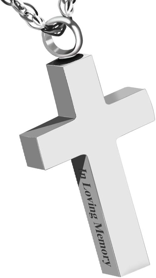 Cremation Cross Necklace for Ashes Stainless Steel Cross Urn Pendant Ashes Holder Memorial Jewelry for Women Men-In Loving Memory