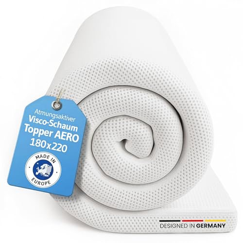 Topper 180x220 AERO, Oekotex Zertifiziert, Memory Foam Matratzentopper 180x220cm, Atmungsaktiver Mesh-Bezug, Gummizug für festen Halt, Designed in Ger