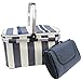 HappyPicnic Insulated Picnic Baskets, 26L Cooler Bag, Shopping Basket, Collapsible Picnic Cooler with Aluminium Handle for Food, Camping, Work or Outdoor Hiking - Wide Navy Blue Stripe