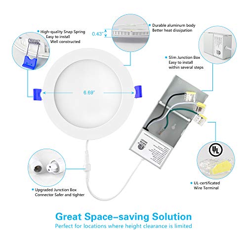 Ensenior 12 Pack 6 Inch Slim LED Recessed Lighting with Junction Box, 5000K Daylight, 12W, 110W Equiv, Dimmable, 1050LM High Brightness - ETL & Energy Star Certified