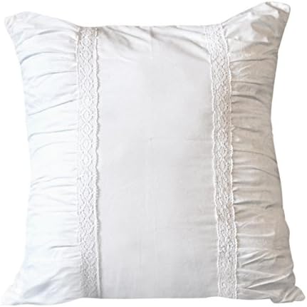 TJ Hudson Designs Square Pillow Sham Light Cream with White Lace: Fits 26 Inch x 26 Inch Euro Pillow. Adds Simple Sophistication to Your Bedding Or Sofa.1 Sham.