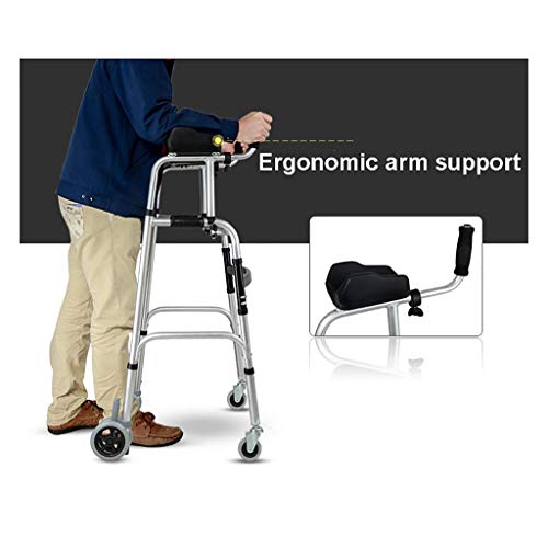 FKDEWALKER Aluminium Foldable Walking Frame,Wheeled Walker with Arm Rest,Walking Mobility Aid,,Lower Limb Trainer,Standard Walker (Color : 4 Wheels+4 Walker Legs+seat)