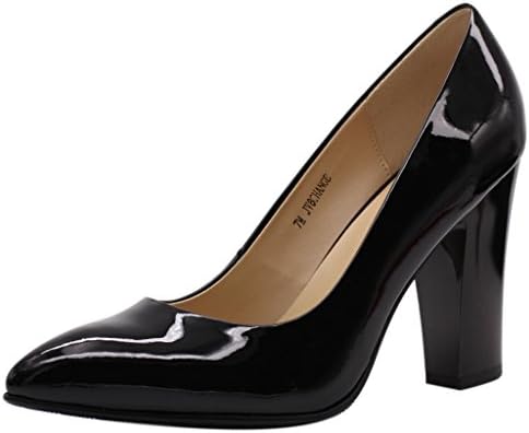 JARO VEGA Women's Chunky Heel Closed Pointed Toe Patent Leather Dress Pumps Shoes Black Size 6.5