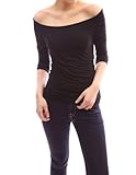 PattyBoutik Women's Off Shoulder Ruched 3/4 Sleeve Top