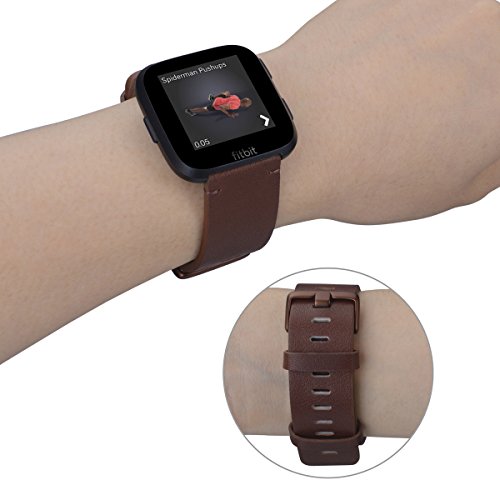 PEAK ZHANG Compatible Versa Bands Men Women Large Size Dark Brown Genuine Leather Wristband Replacement Accessories Fitness Strap Compatible Versa Smart Watch(Cognac)