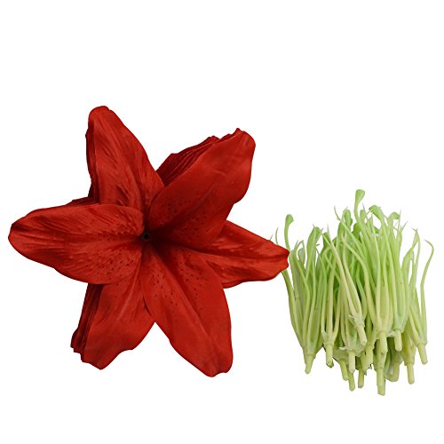Colorfulife Artificial Silk Flower Head Lilies 6.7" Tiger Lily Flower Head Wedding Home Party Garden Decoration Bridal Bouquet Wreath Headwear Clip DIY Accessories,Pack of 20 (Red)