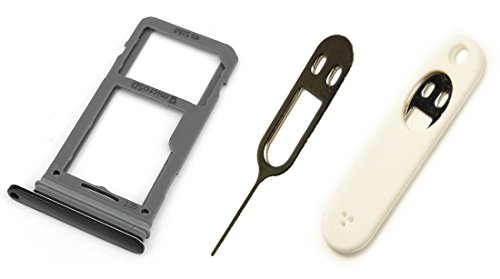 Dual Slots Sim Card Tray + Micro SD Memory Card Holder Slot + Pin Opener + Pouch Holder For Samsung Galaxy S8 G950 and S8 + Plus G955 All Carriers (Black)