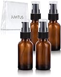 Amber Glass Boston Round Treatment Pump Bottle - 1 oz (4 Pack) + Travel Bag