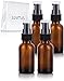 JUVITUS 1 oz / 30 ml Amber Glass Boston Round Bottle with Black Treatment Pump (4 Pack) + Travel Bag