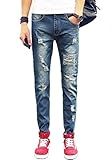 MR. R Men's Destructed Slim Fit Tapered Leg Denim Jean Blue US 27-34