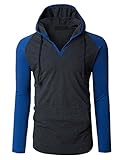 OLLIN1 Mens Long Sleeve Color Block Raglan Henley Shirt with Hoodie