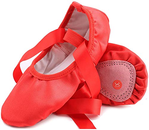 Chimei Ballet Dance Shoes for Goddler Girls Kids Women Pink Red Slipper Satin Flat Physical Shoe - Thumbnail 2