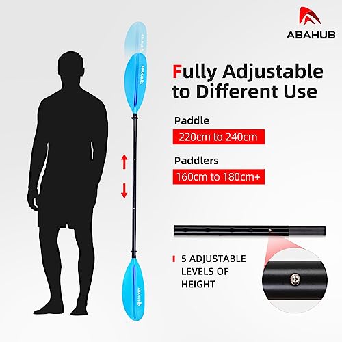 Abahub Kayak Paddle, 220 cm to 240 cm, Adjustable Aluminium Double Oars Kayak Paddle Kayak Paddle Paddle with Paddle Line for Kayak Rowing Boat Canoe Black/White/Blue/Green/Orange/Yellow/Turquoise
