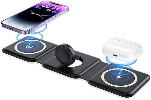 Foldable 3 In 1 Charging Station For IPhone, Magnetic Fast Phone Charger For Travel, Wireless Charger Pad For IPhone 15/14/13/12/Pro/Max/Mini,AirPods
