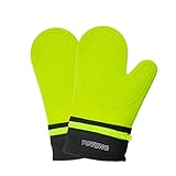 Detachable Silicone Oven Mitt - Oven Mitts with Quilted Cotton Lining - 1 Pair of Professional Heat Resistant Potholder Gloves - Washable - Green
