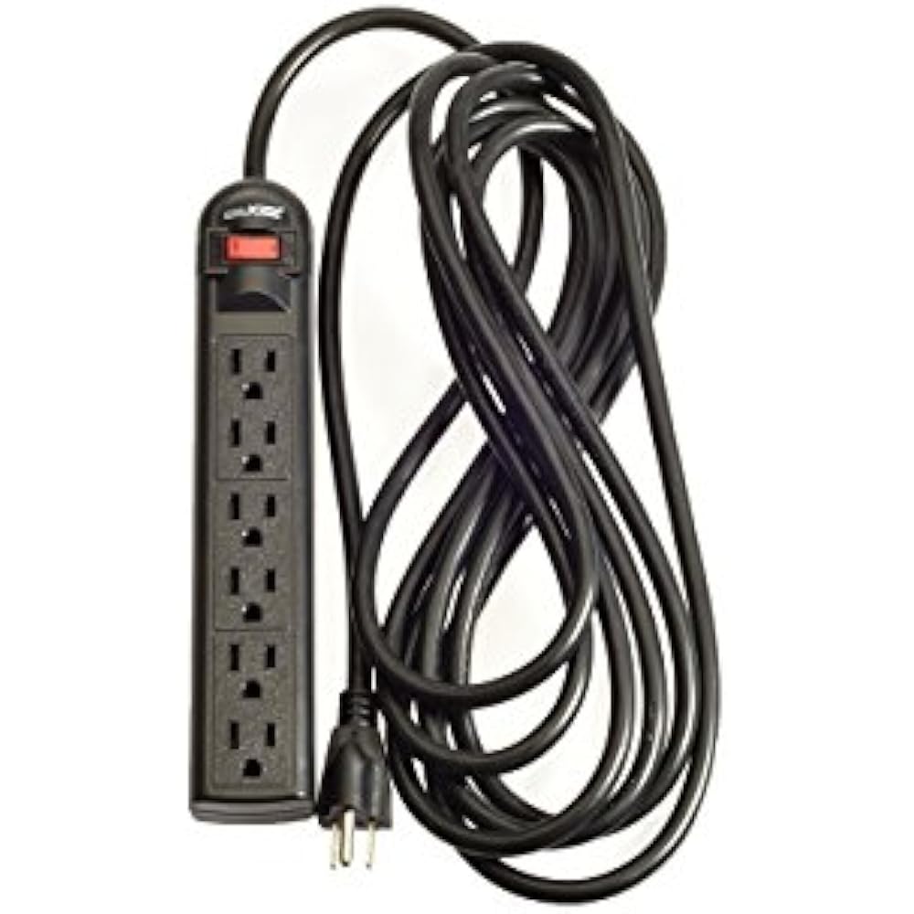 6Outlet Surge Protector Power Strip 15Ft Long Extension Cord, Black