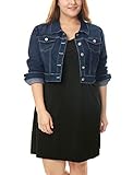 uxcell Women's Plus Size Button Closed Cropped Denim Jacket 2X Dark Blue