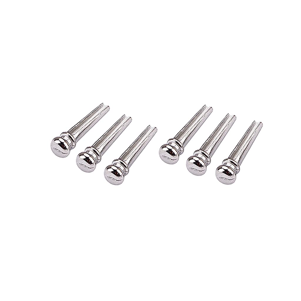 Alnicov 6PCS Guitar Bridge Pins,Brass Guitar Bridge Pins String Studs for Folk Acoustic Guitar(Sliver)
