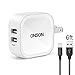 ONSON iPhone Charger,2.4A 12W Dual USB Wall Charger Portable Travel ,with Foldable Plug + 6FT Lightning Cable charging cord for iPhone 7/7Plus,6S/6S Plus,6/5S/SE/5/5C,iPad Air,Mini,Pro -White