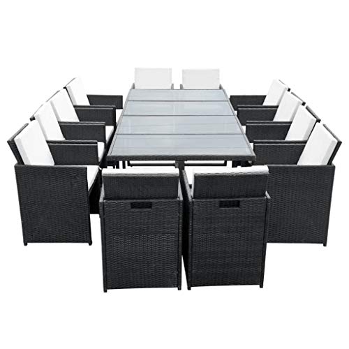 vidaXL Gartenmöbel 13-TLG. mit Auflagen Sitzgruppe Gartenset Sitzgarnitur Gartengarnitur Gartentisch Esstisch Stühle Poly Rattan Schwarz – Bild 3