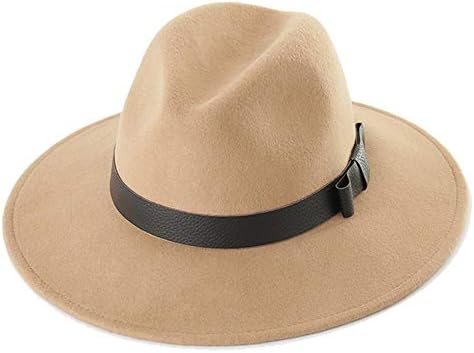 VIOAPLEM Women Men Gift Autumn and Winter Wool PU Leather Bow Jazz Hat Bow Felt Jazz Hat Wool Hat (Size : M)