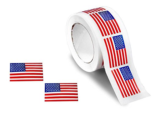 250 Small American Flag Stickers on a Roll - Patriotic Stickers (250 Stickers/Roll)