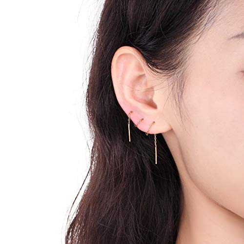 Gintan Sterling Silver 1mm Threader Earrings, 4 Inch (Gold) - Thumbnail 5