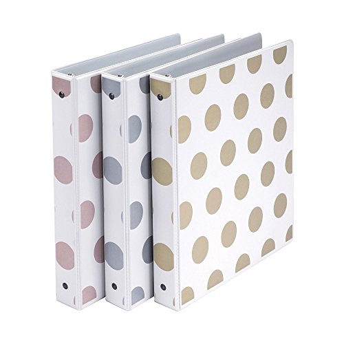 Samsill Dots Fashion Design 3 Ring Binders, 1 Inch Round Ring - Holds 225 Sheets, Assorted Colors -Gold, Silver, Rose Gold - 3 Pack