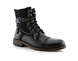 Polar Fox Asher MPX808585 Mens Cap Toe Ankle Lace-up Dress Combat Motorcycle Boots – Black, Size 9
