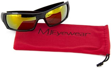 MJ EYEWEAR Men Black Frames and Yellow Lens Sport Wrap Around Sunglasses