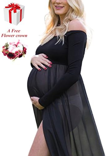 Women's Maternity Wedding Photography Dress Stretchy Photoshoot Baby Shower Long Sleeve Chiffon Split Front Maxi Pregnant