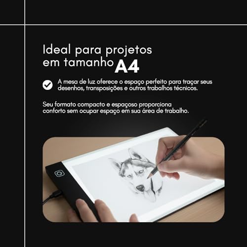 Mesa de Luz LED A4 Profissional para Desenho e Decalque – Prancheta Luminosa Ultra Fina com Controle de Brilho USB para Artistas, Tatuadores, Arquitetos e Artesanato Prancheta de Desenho