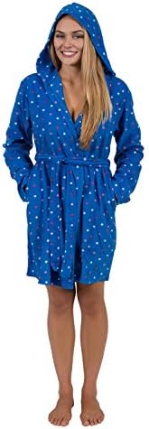 Womens Short Hoodie Robe Ladies Hooded Robe Hoody Robe ALL SIZES (Large, Blue Polka Dot)