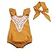 Baby Girls Lovely Ruffle Lace Collar Bodysuit with Headband (9M, Yellow)
