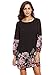 Floerns Women's Floral Print Chiffon Sleeve Round Neck Casual A-line Shift Dresses, Black, XL