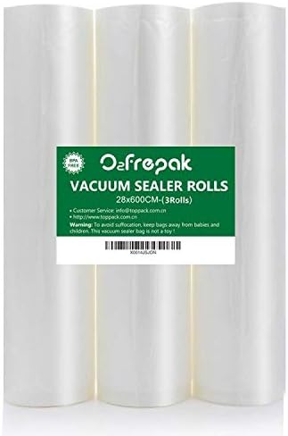 O2frepak 3Pack 28x600cm Food Textured Vacuum Sealer Bags Rolls with BPA Free,Heavy Duty Embossed Vacume Sealer Storage Bags Rolls for Food,Great for Sous Vide Cooking (Total 1800cm)