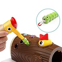 Phoenixb2c Fashion Pet Bird Toy Wooden Magnetic Woodpecker Catch Caterpillar Worms Game Educational Kids Toy Good Gift for Pet