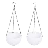 EWONICE 2 Pack Round Chain Basket Hanging Planter, Garden Flower Plant Pots, Plastic Resin Growers Hanging Planter Baskets Decor Pot for Indoor Outdoor Use (White)