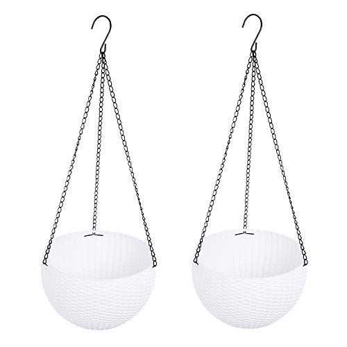 EWONICE 2 Pack Round Chain Basket Hanging Planter, Garden Flower Plant Pots, Plastic Resin Growers Hanging Planter Baskets Decor Pot for Indoor Outdoor Use (White)