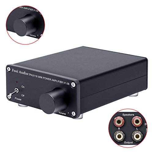 Fosi Audio V1.0B – 2 Channel Stereo Audio Amplifier, Mini Hi-Fi Class D Integrated TPA3116 Amp for Home Speakers 50W x 2, with 19V 4.74A Power Supply – Black
