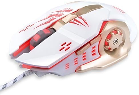Gaming mouse,Dinpei Optical Gaming Mice Ergonomics USB Wired with 3200 DPI and 6 Button 4 Color LED Breathing Light for Pro Game Laptop, PC, Desktop, Mac - White