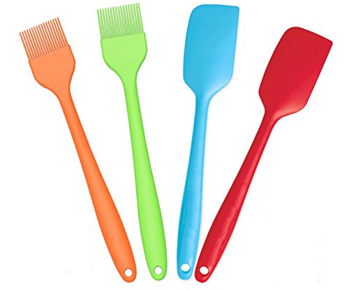 Set of 4 Pure Silicone Spatulas Spoon Pastry Basting Brush Heat Resistant (11"-8.4") (4, Spatula Set - Black)