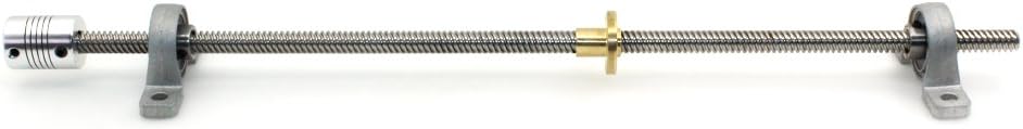 PoPprint 500mm 8mm T8 Lead Screw Set Lead Screw+ Copper Nut + Coupler + Pillow Bearing Block for 3D Printer (500mm)