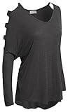 Women's V Neck Cut Out Cold Shoulder Dolman Long Sleeve Lightweight Casual Top
