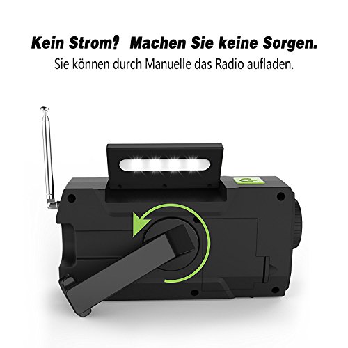 Solar Radio, Kurbelradio AM/FM Wiederaufladbare Dynamo Radio Wasserdicht LED Dynamo Lampe Powerbank f¨¹r Wandern,Camping… – Bild 6