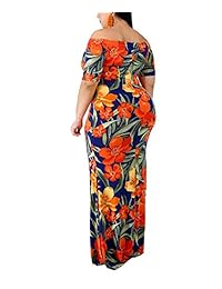 Salimdy - Vestido largo de manga corta con estampado floral y hombros descubiertos para mujer